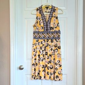 Maggy London Yellow and Blue Sleeveless V-Neck Sundress Size 12P